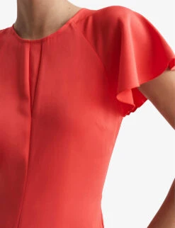 Reiss Eleni Cap-sleeve Woven Midi Dress -Reisi Clothing Shop R04068088 CORAL ALT04