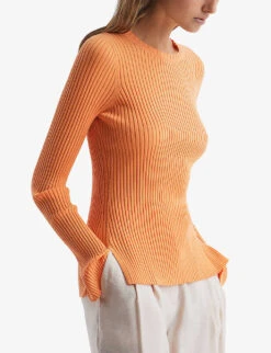 Reiss Split-hem Ribbed Cotton Jumper -Reisi Clothing Shop R04068264 ORANGE ALT02