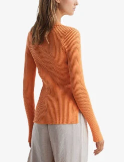 Reiss Split-hem Ribbed Cotton Jumper -Reisi Clothing Shop R04068264 ORANGE ALT03