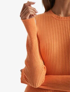 Reiss Split-hem Ribbed Cotton Jumper -Reisi Clothing Shop R04068264 ORANGE ALT04