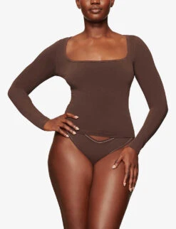 Vintage Scoop-neck Stretch-cotton Top -Reisi Clothing Shop R04068465 COCOA ALT01