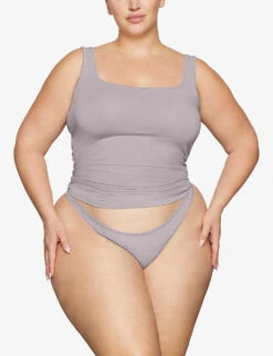 Vintage Scoop-neck Stretch-cotton Tank Top -Reisi Clothing Shop R04068466 HEATHERGREY ALT01