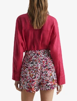 Reiss Lara Floral-print Mid-rise Woven Shorts -Reisi Clothing Shop R04070712 PINK ALT03