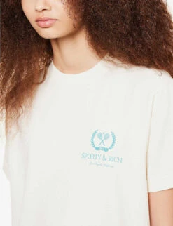 Grand Slam Brand-print Cotton-jersey T-shirt -Reisi Clothing Shop R04072154 CREAMTEAL ALT04