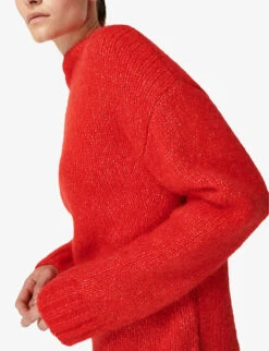 Sweaty Betty Funnel-neck Boxy Brushed-knit Jumper -Reisi Clothing Shop R04074889 CRANBERRYRED ALT03