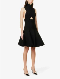 ALAIA High-neck Cut-out Stretch-knit Mini Dress -Reisi Clothing Shop R04076332 NOIRALAIA ALT02