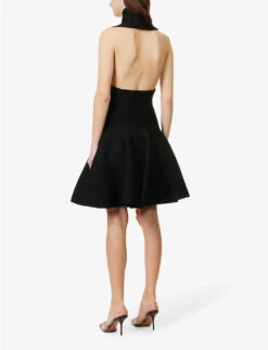 ALAIA High-neck Cut-out Stretch-knit Mini Dress -Reisi Clothing Shop R04076332 NOIRALAIA ALT03