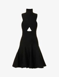 ALAIA High-neck Cut-out Stretch-knit Mini Dress