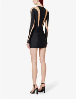 Mugler Spiral Panelled Stretch-woven Mini Dress -Reisi Clothing Shop R04078203 BLACKNUDE01 ALT03