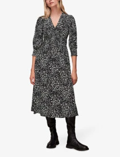 Whistles Shadow Leopard-print Woven Midi Dress -Reisi Clothing Shop R04082106 BLACK ALT01