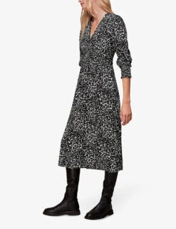 Whistles Shadow Leopard-print Woven Midi Dress -Reisi Clothing Shop R04082106 BLACK ALT02