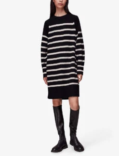 Whistles Stripe Relaxed-fit Knitted Mini Dress -Reisi Clothing Shop R04082107 BLACK ALT01