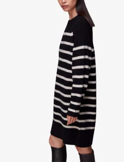 Whistles Stripe Relaxed-fit Knitted Mini Dress -Reisi Clothing Shop R04082107 BLACK ALT02