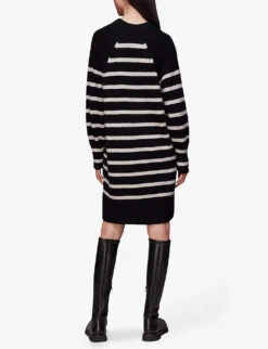 Whistles Stripe Relaxed-fit Knitted Mini Dress -Reisi Clothing Shop R04082107 BLACK ALT03