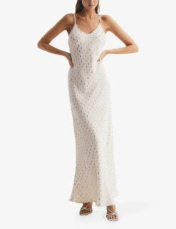Reiss Louisa Metallic-pattern Woven Maxi Dress -Reisi Clothing Shop R04082321 WHITEGOLD ALT02