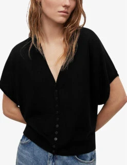 AllSaints Bronte V-neck Wool Cardigan 9 AllSaints Bronte V-neck Wool Cardigan -Reisi Clothing Shop R04082452 BLACK ALT02