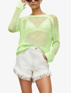 AllSaints Paloma Open-weave Round-neck Woven Jumper -Reisi Clothing Shop R04082454 BRIGHTGREEN ALT02