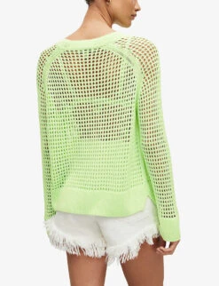 AllSaints Paloma Open-weave Round-neck Woven Jumper -Reisi Clothing Shop R04082454 BRIGHTGREEN ALT03