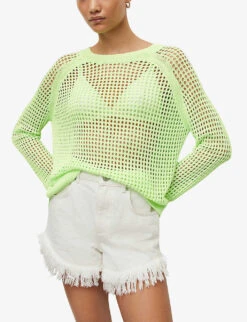 AllSaints Paloma Open-weave Round-neck Woven Jumper -Reisi Clothing Shop R04082454 BRIGHTGREEN ALT04