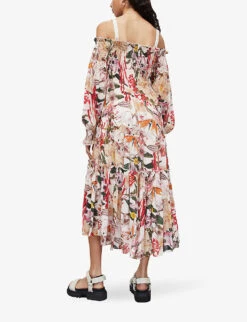 AllSaints Floral-print Woven Midi Dress -Reisi Clothing Shop R04082736 PEARLWHITEMU ALT03