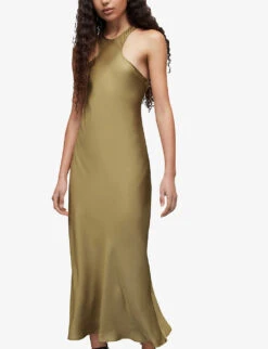 AllSaints Betina Racerback Satin Maxi Dress 9 AllSaints Betina Racerback Satin Maxi Dress -Reisi Clothing Shop R04082737 PALEOLIVEGRE ALT02