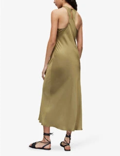 AllSaints Betina Racerback Satin Maxi Dress 10 AllSaints Betina Racerback Satin Maxi Dress -Reisi Clothing Shop R04082737 PALEOLIVEGRE ALT03