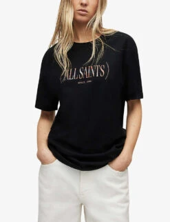 AllSaints Rila Boyfriend Logo-print Organic-cotton T-shirt 9 AllSaints Rila Boyfriend Logo-print Organic-cotton T-shirt -Reisi Clothing Shop R04085125 BLACK ALT02