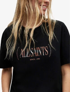 AllSaints Rila Boyfriend Logo-print Organic-cotton T-shirt 11 AllSaints Rila Boyfriend Logo-print Organic-cotton T-shirt -Reisi Clothing Shop R04085125 BLACK ALT04