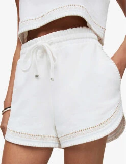 AllSaints Lila Crochet-trim Organic-cotton Shorts -Reisi Clothing Shop R04085137 CHALKWHITE ALT04