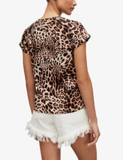 AllSaints Evita Anna Leopard-print Organic-cotton T-shirt -Reisi Clothing Shop R04086632 BROWN ALT03