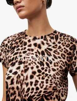 AllSaints Evita Anna Leopard-print Organic-cotton T-shirt -Reisi Clothing Shop R04086632 BROWN ALT04