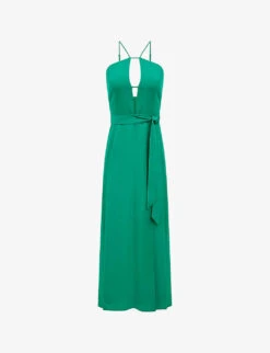 Reiss Arianna Plunge Halter-neck Woven Midi Dress