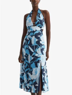 Reiss Kaia Floral-print Linen Midi Dress -Reisi Clothing Shop R04087013 NAVYBLUE ALT02