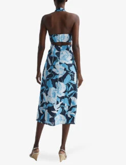 Reiss Kaia Floral-print Linen Midi Dress -Reisi Clothing Shop R04087013 NAVYBLUE ALT03