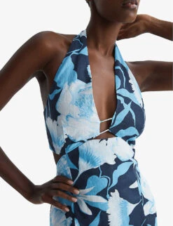 Reiss Kaia Floral-print Linen Midi Dress -Reisi Clothing Shop R04087013 NAVYBLUE ALT04