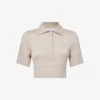Reiss Eva Collared Cropped Stretch-knit Polo Top -Reisi Clothing Shop R04087043 NEUTRAL M