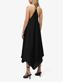AllSaints Lil Asymmetric-hem Recycled Polyester-blend Maxi Dress -Reisi Clothing Shop R04087335 BLACK ALT03