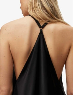 AllSaints Lil Asymmetric-hem Recycled Polyester-blend Maxi Dress -Reisi Clothing Shop R04087335 BLACK ALT04