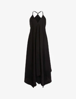 AllSaints Lil Asymmetric-hem Recycled Polyester-blend Maxi Dress