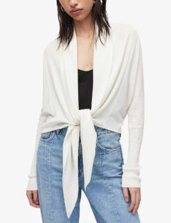AllSaints Wasson Draped Merino-wool Cardigan -Reisi Clothing Shop R04087345 CHALKWHITE ALT02