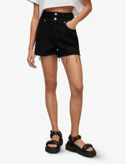 AllSaints Hailey High-rise Raw-hem Denim Shorts -Reisi Clothing Shop R04087383 WASHEDBLACK ALT02