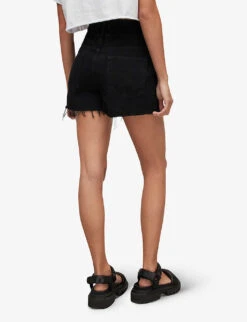 AllSaints Hailey High-rise Raw-hem Denim Shorts -Reisi Clothing Shop R04087383 WASHEDBLACK ALT03
