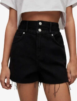AllSaints Hailey High-rise Raw-hem Denim Shorts -Reisi Clothing Shop R04087383 WASHEDBLACK ALT04