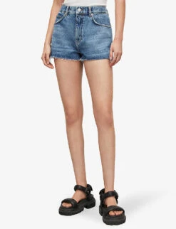 AllSaints Faye High-rise Raw-hem Denim Shorts -Reisi Clothing Shop R04087394 DARKINDIGOBL ALT02