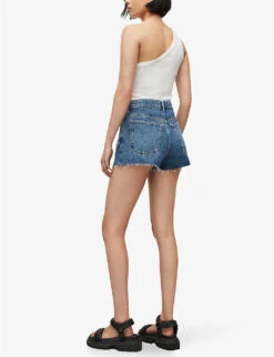 AllSaints Faye High-rise Raw-hem Denim Shorts -Reisi Clothing Shop R04087394 DARKINDIGOBL ALT03