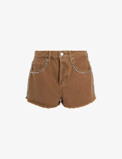 AllSaints Heidi Stud-embellished Raw-hem Cotton-blend Shorts