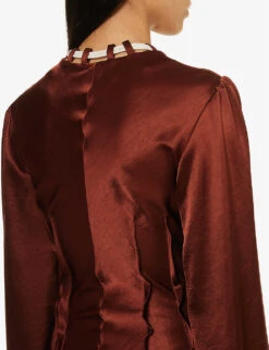 V-neck Flared-hem Woven Maxi Dress -Reisi Clothing Shop R04089685 BROWN ALT04