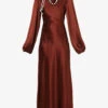 V-neck Flared-hem Woven Maxi Dress -Reisi Clothing Shop R04089685 BROWN M