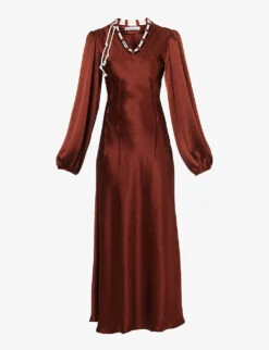 V-neck Flared-hem Woven Maxi Dress