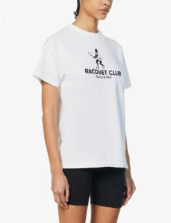 Raquet Graphic-print Cotton-jersey T-shirt -Reisi Clothing Shop R04090273 WHITEBLACK ALT02